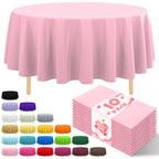 10 Pack Gold Round Tablecloth 84 Inch Round Plastic Table Cloth Disposable Waterproof Table Cover for Wedding Birthday Bridal Shower Party Decorations