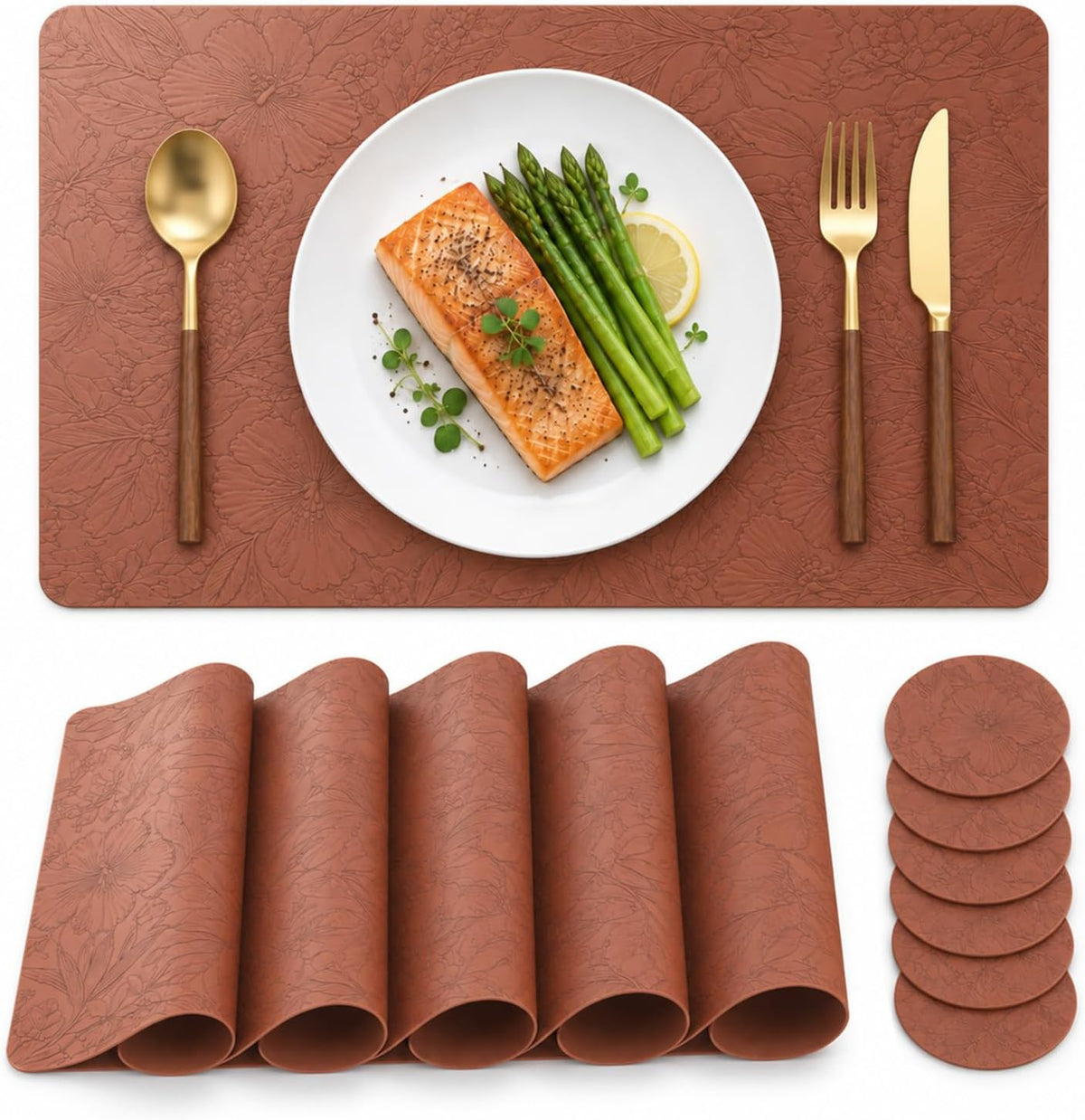 Placemats Set of 6,Waterproof Heat Resistant Faux Leather Place mats