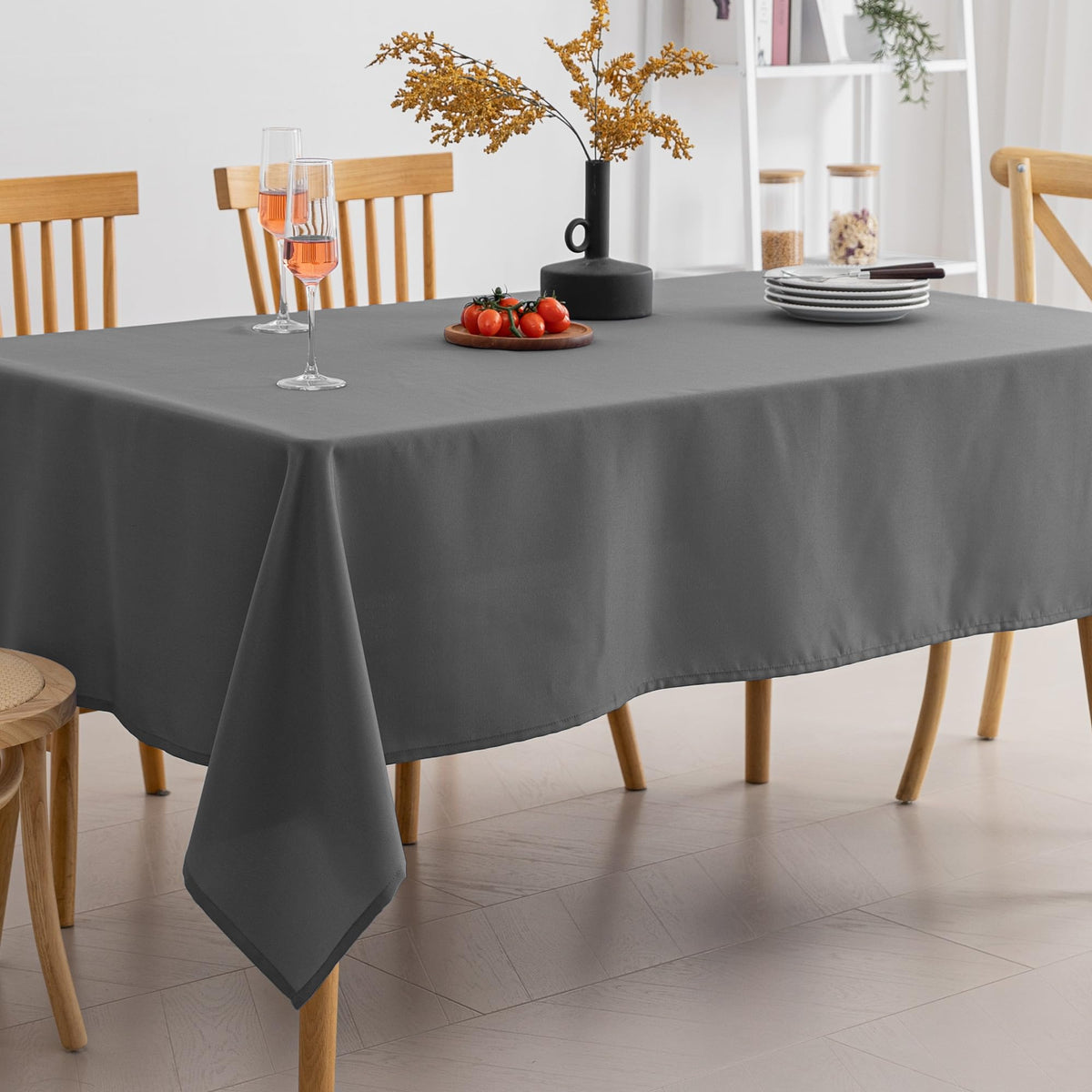 Amazon Basics Thin Rectangle Tablecloths, Water-Resistant Textured Fabric, Wrinkle Resistant, Washable Decorative Table Cover for Dining, Parties, 60" x 84", Beige, Pack of 2