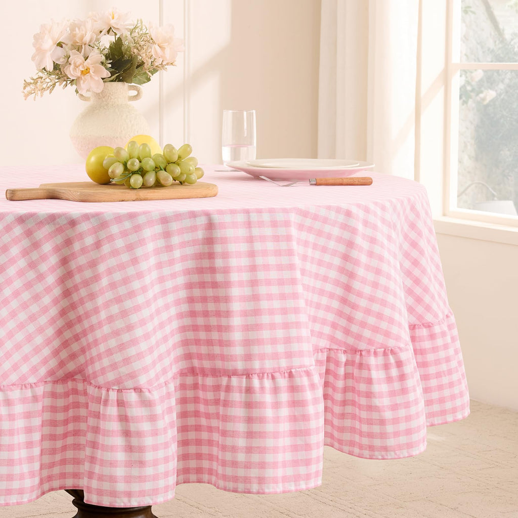 Romanstile Fall Gingham Ruffled Tablecloth Rectangle, 60 x 84 Inch Orange