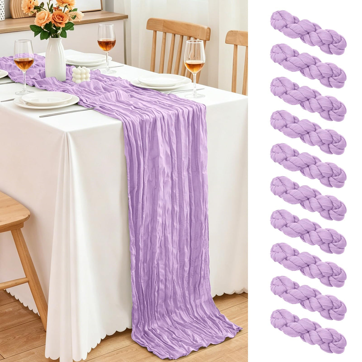 10 Pack Dusty Blue Cheesecloth Table Runner, 17x108 Inch Semi Sheer Boho Gauze Cheese Cloth Fabric Table Runners for Wedding Party Baby Shower Birthday Garden Farmhouse Table Decor