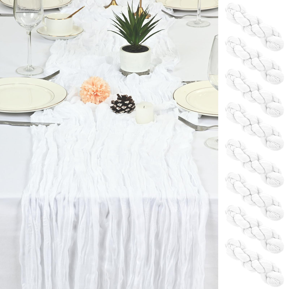 8 Pack Brown Cheesecloth Table Runner 17x108 inch Boho Gauze Cheese Cloth Table Runners for Wedding Party Baby Bridal Shower Home Decor