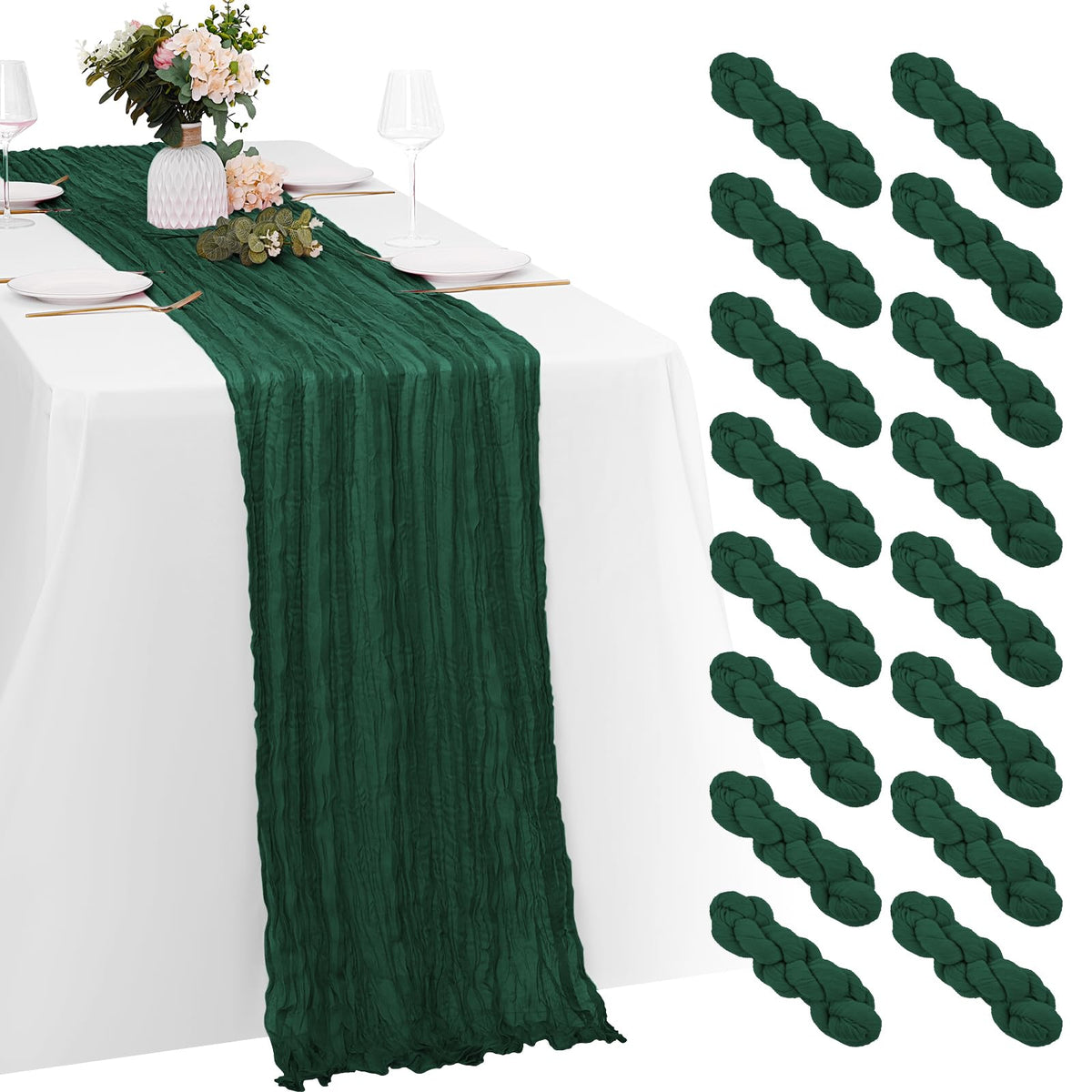 8 Pack Sage Green Cheesecloth Table Runners 20x120 Inch Gauze Table Runner Cheese Cloth 10FT Green Table Runner Rustic Sheer Runner for Wedding Baby Shower Birthday Party Table Decor