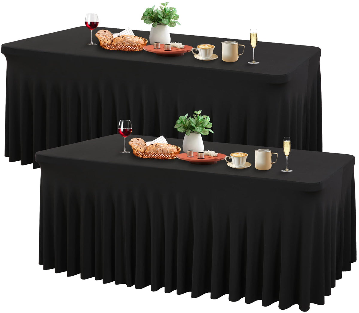 Wish Care 2 Pack Ivory Spandex Table Clothes for 6 Foot Rectangle Tables, 6FT Wrinkle Free Fitted Tablecloths Ruffles Design Table Cover for Party, Banquet, Wedding and Events