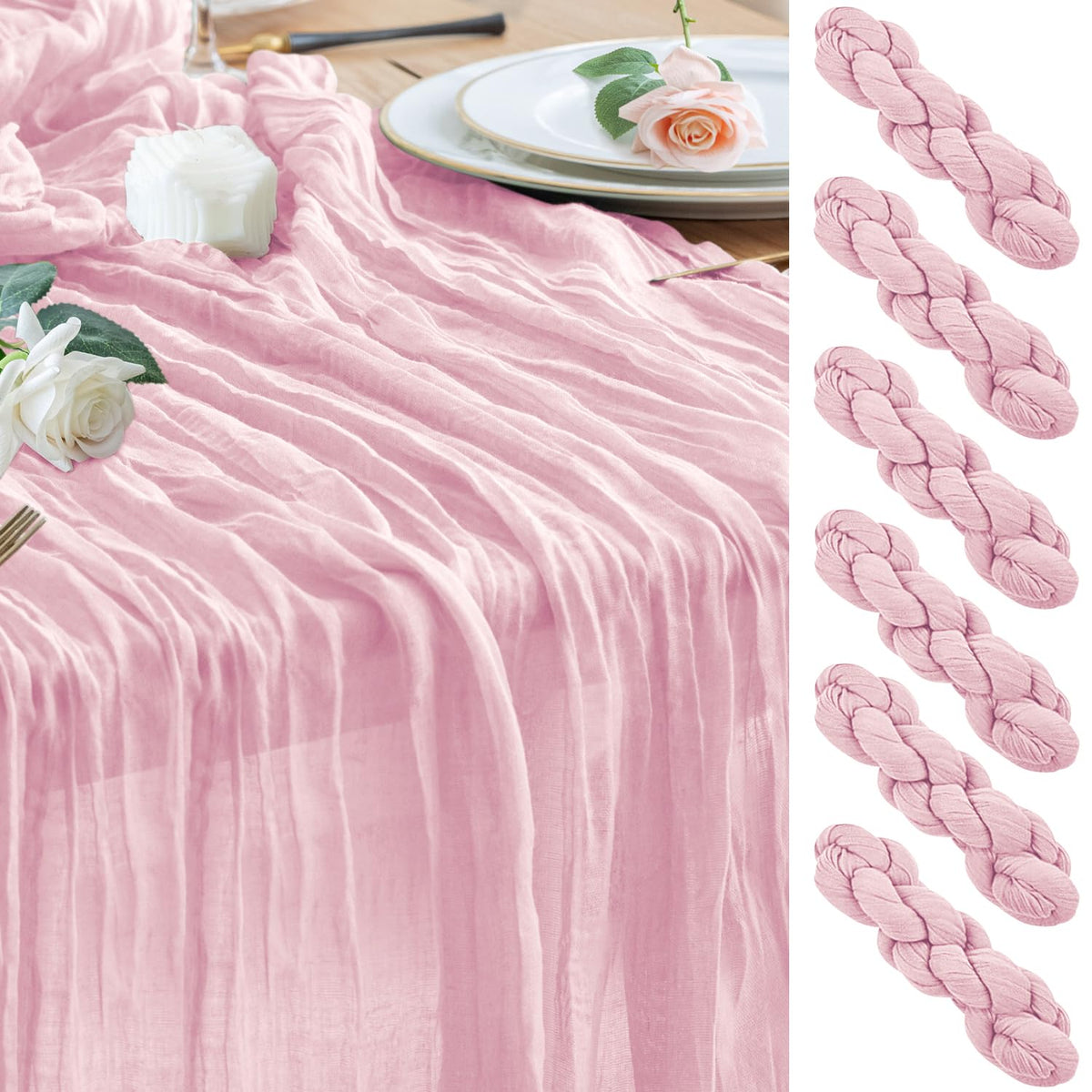 Wokceer Cheesecloth Table Runner Beige 10FT Boho Gauze Runner, 2 Pack