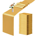 10 Pack Satin Table Runner 12 x 108 Inch Long Light Gold Smooth Silk Fabric Table Runner for Birthday Parties Wedding Banquets Decorations.