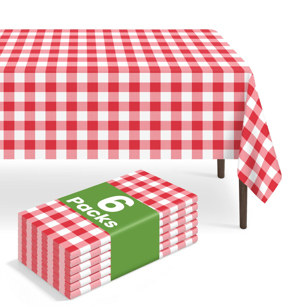 6 Pack Disposable Blue Gingham Plastic Tablecloth, 54 x 108 Inch