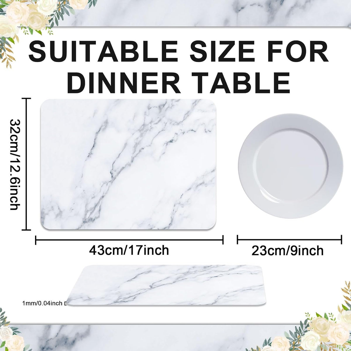 Marble Plastic Placemats Set of 6 Marbles Table Mats 17×13×0.04in