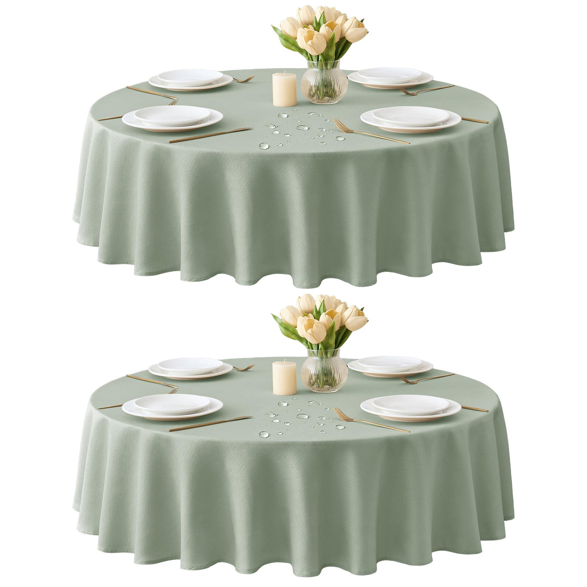 Table Cloths Rectangle 6ft, Slub Textured, Waterproof, 2-Pack