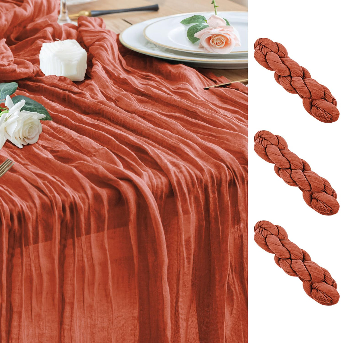 Wokceer Cheesecloth Table Runner Beige 10FT Boho Gauze Runner, 2 Pack