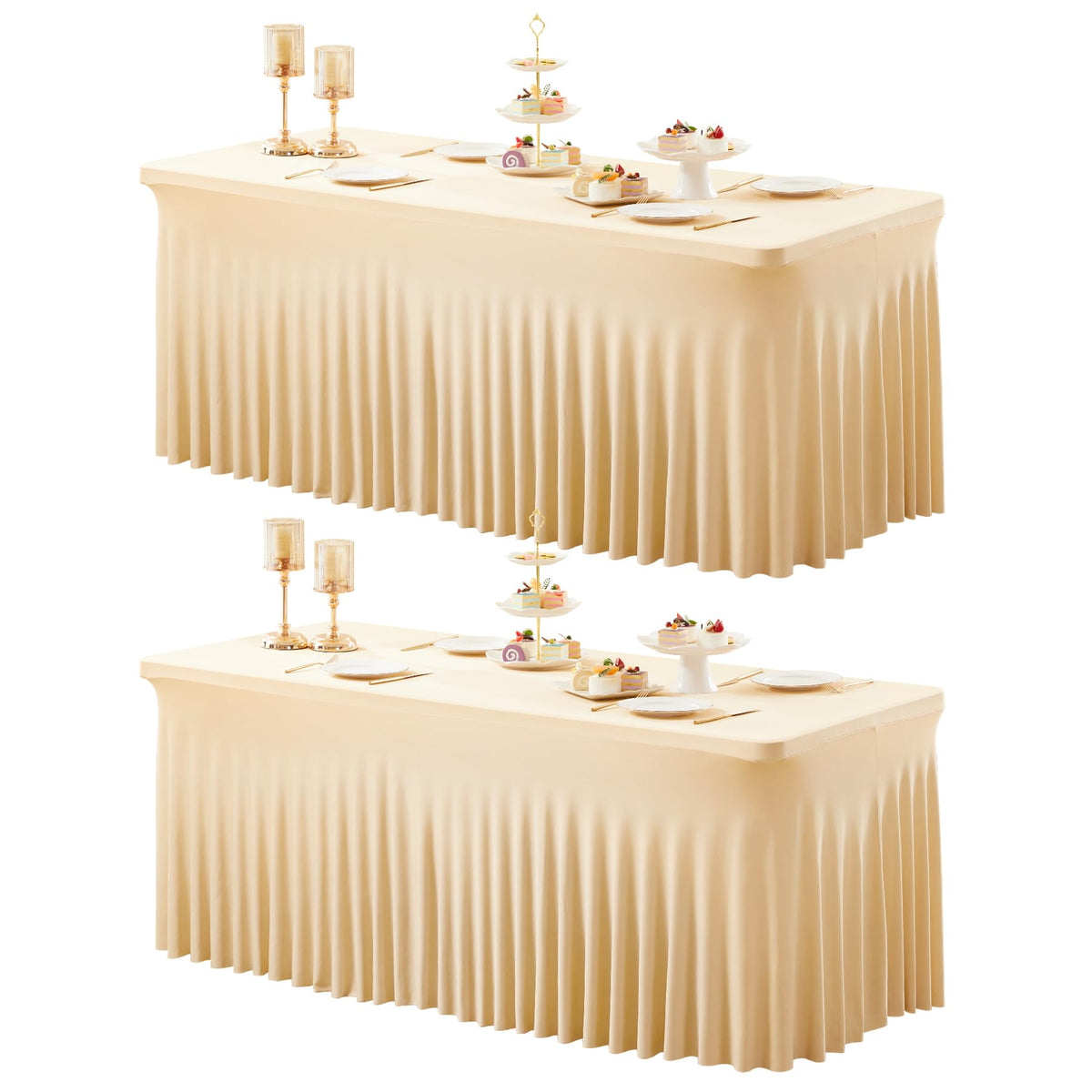 2 Packs Ivory Spandex Table Clothes for 6 Foot Rectangle Table, Spandex Table Covers 6FT Stretch Table Skirts Rectangle Tables Wrinkle Free Fitted Table Cover for Event, Wedding, Banquet & Parties