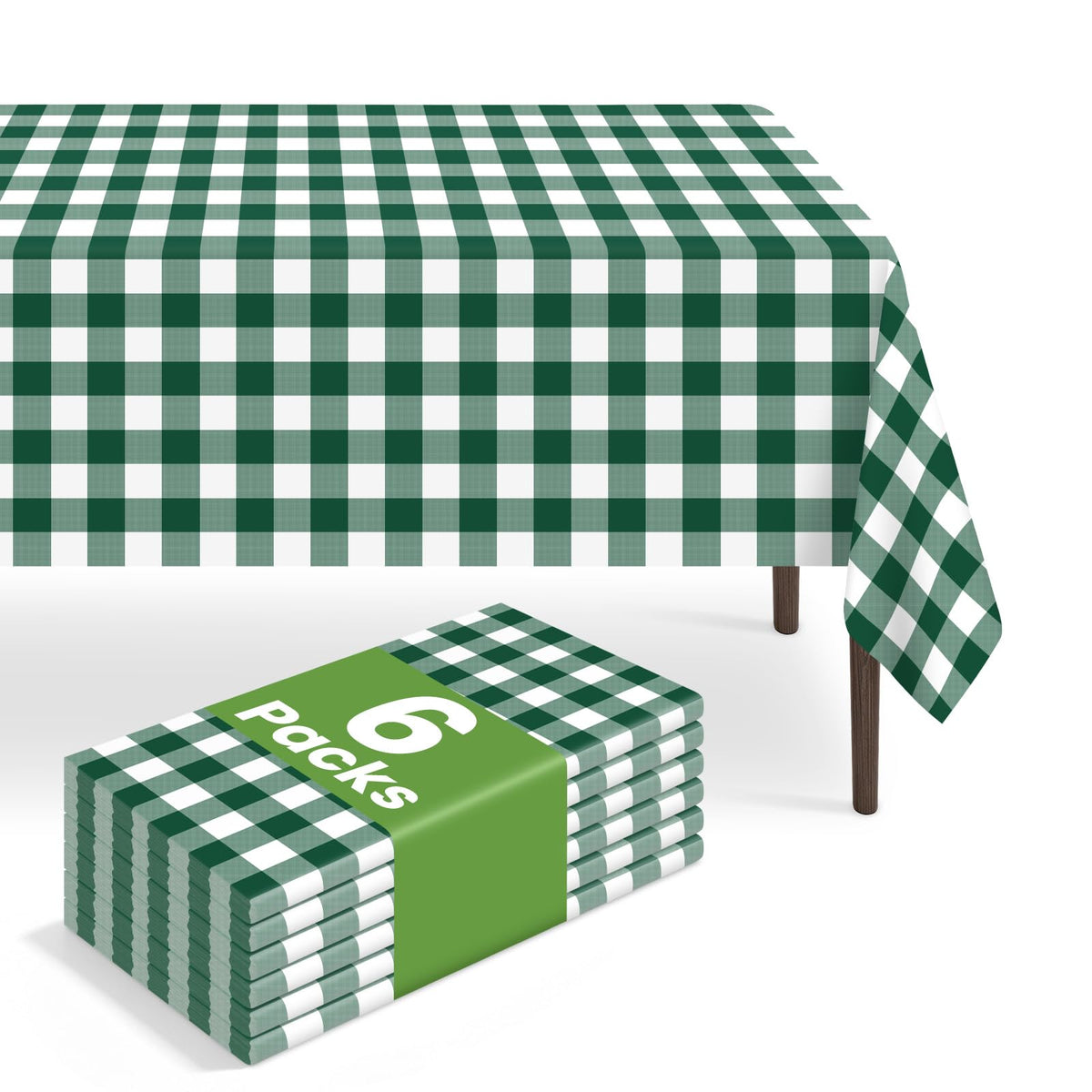 6 Pack Disposable Blue Gingham Plastic Tablecloth, 54 x 108 Inch