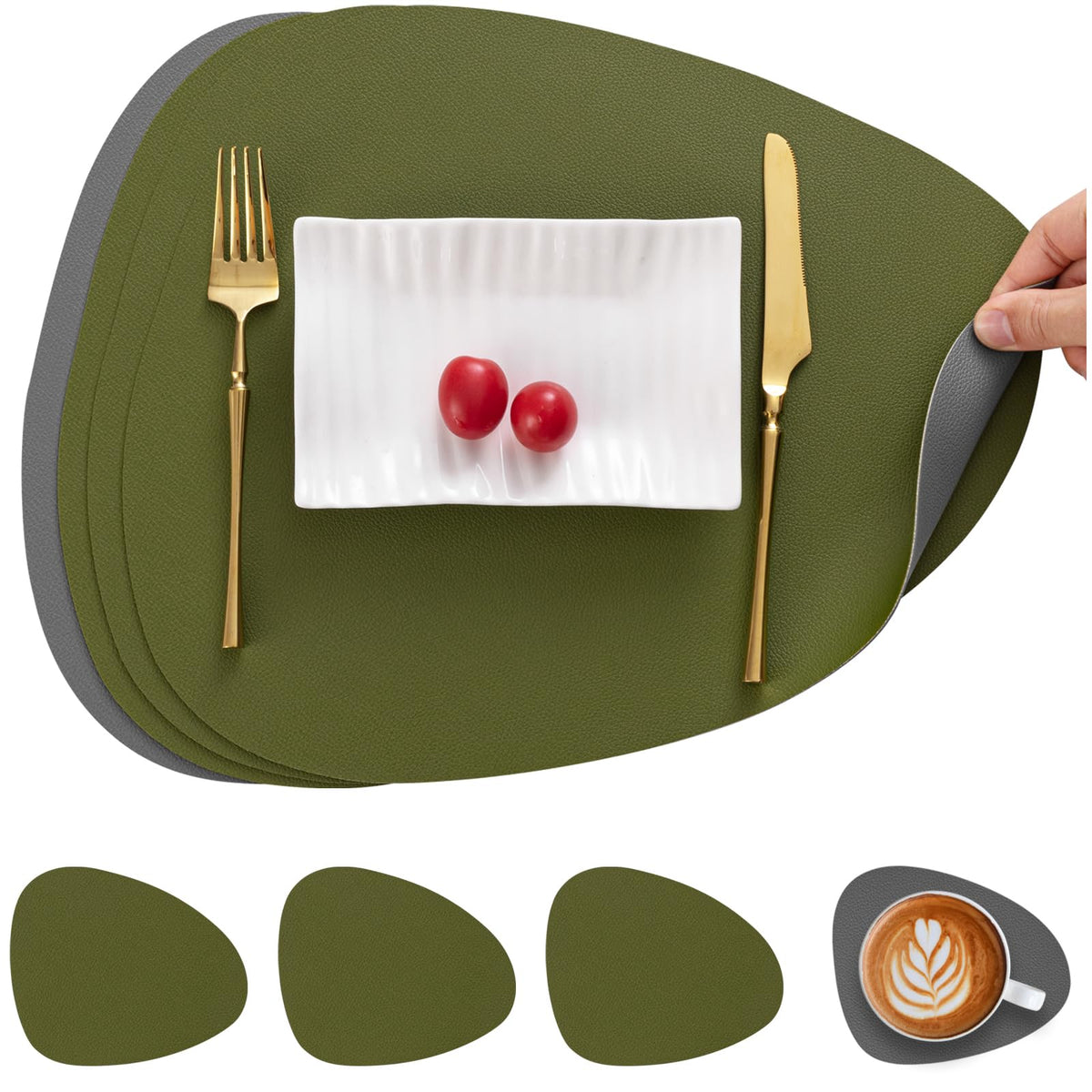 Myir JUN Placemats Set of 4 Faux Leather Placemats with Coasters