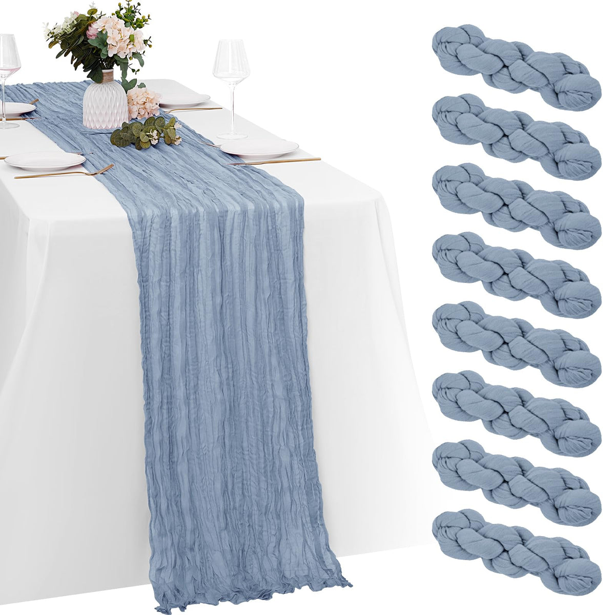 8 Pack Sage Green Cheesecloth Table Runners 20x120 Inch Gauze Table Runner Cheese Cloth 10FT Green Table Runner Rustic Sheer Runner for Wedding Baby Shower Birthday Party Table Decor