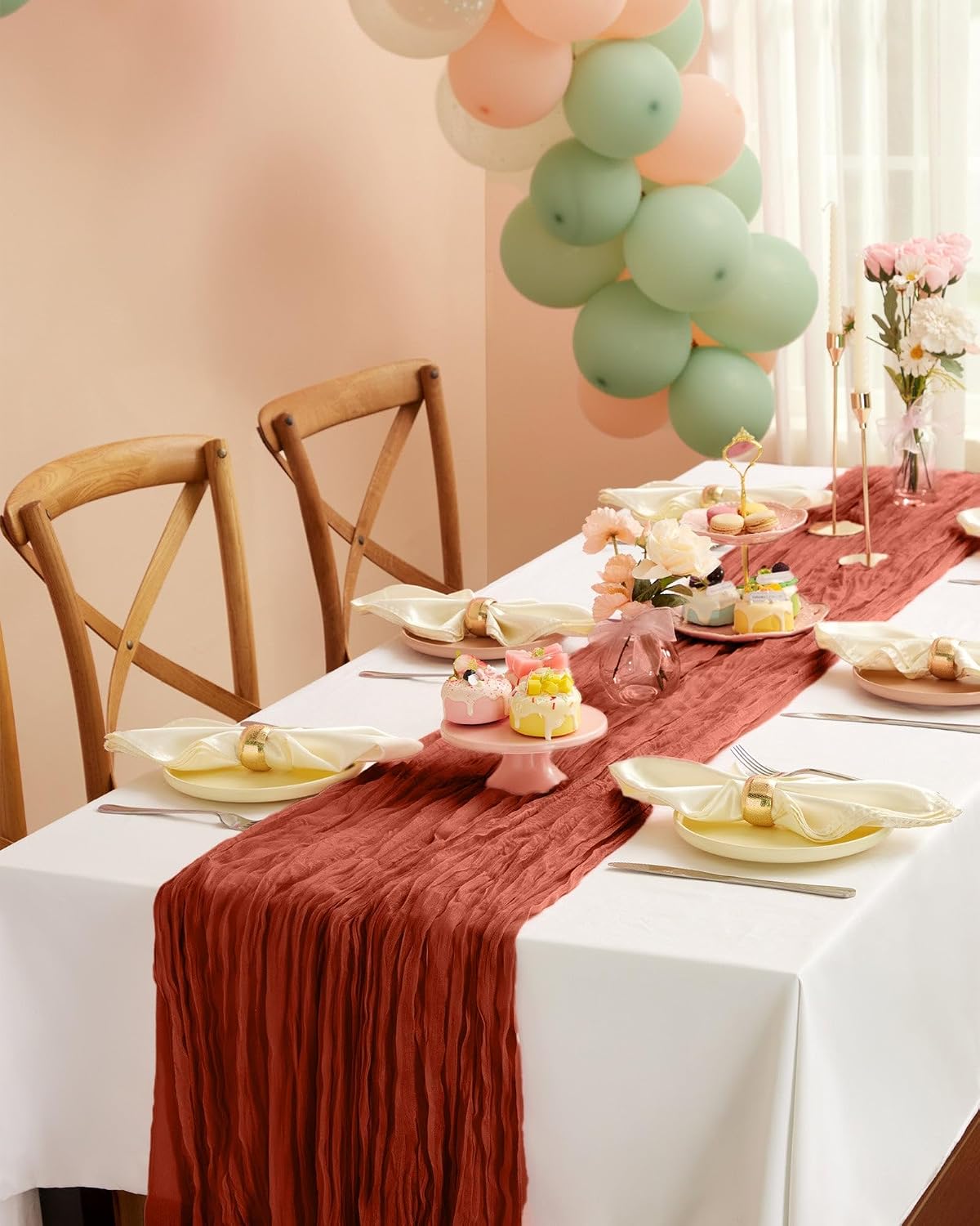 Pureegg 2 Pack Cheesecloth Table Runner 120 Inch Rust