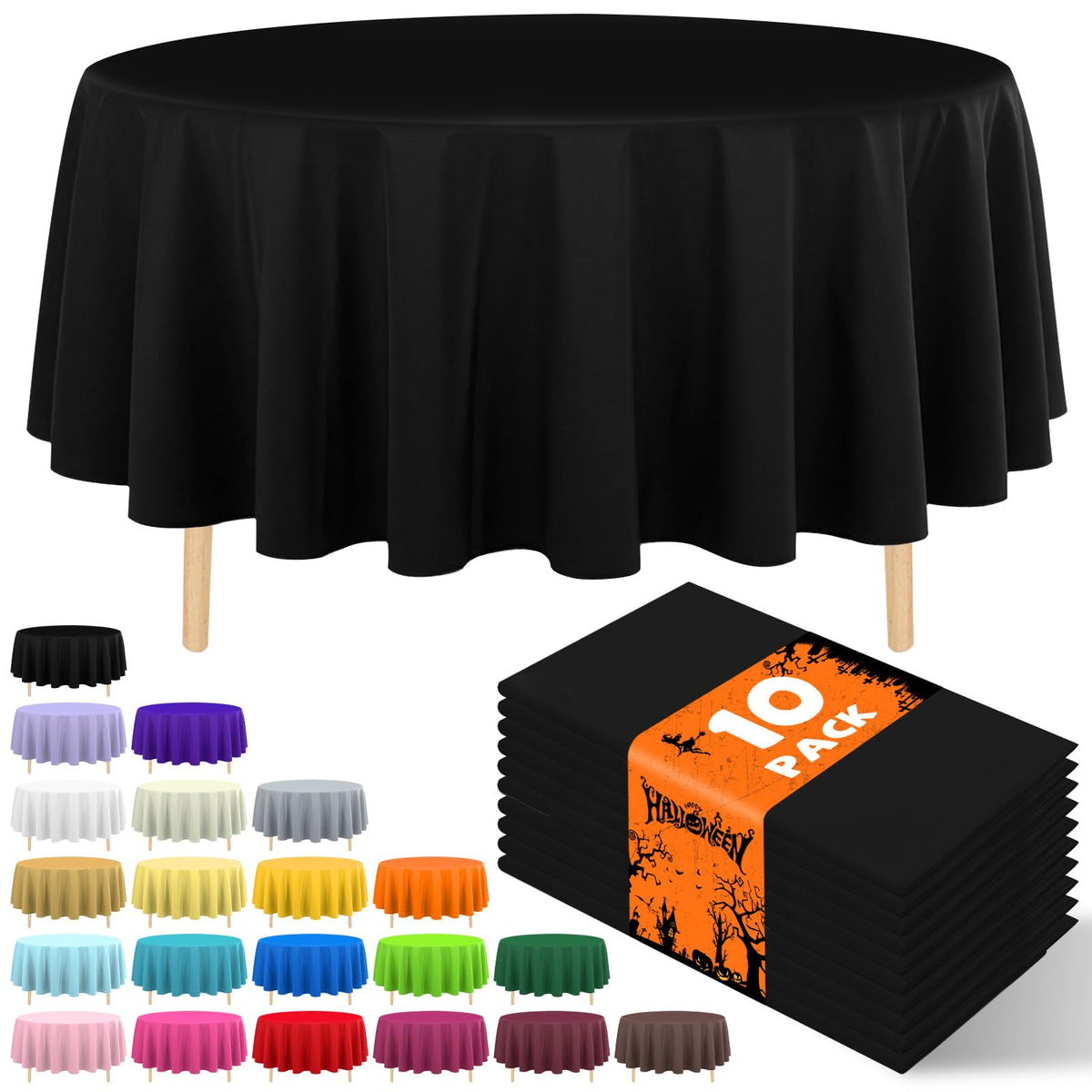 10 Pack Gold Round Tablecloth 84 Inch Round Plastic Table Cloth Disposable Waterproof Table Cover for Wedding Birthday Bridal Shower Party Decorations