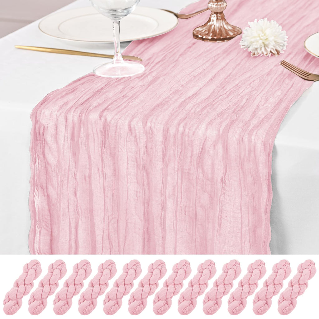 12 Pack Brown Table Runner 10Ft Cheesecloth Table Runner Rustic Gauze Table Runners Romantic Long Sheer Fabric Cheese Cloth Table Runners for Wedding Party Bridal Baby Shower