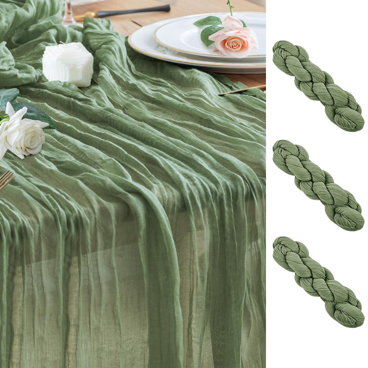 Wokceer Cheesecloth Table Runner Beige 10FT Boho Gauze Runner, 2 Pack