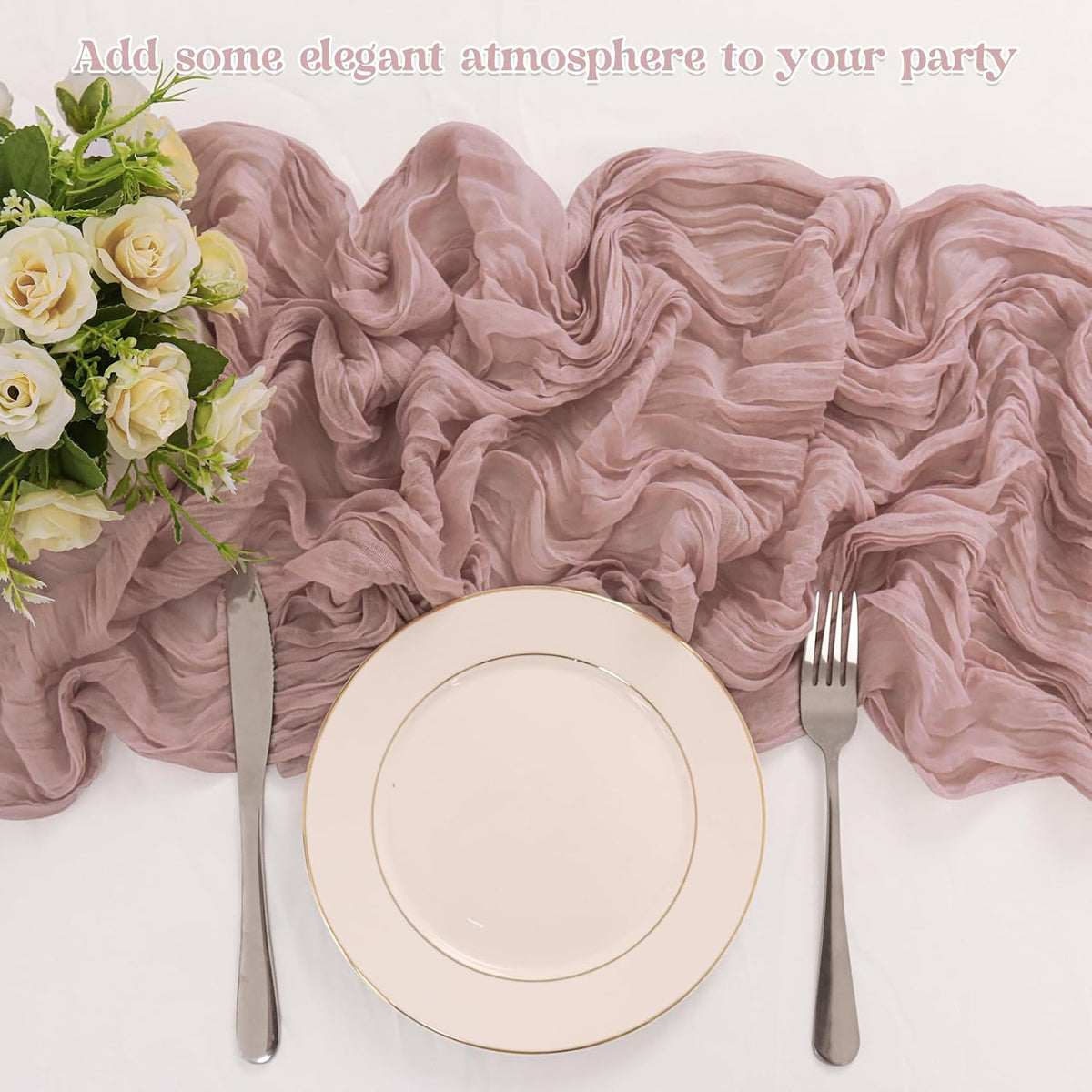 10 Pack Dusty Pink Cheesecloth Table Runner 10FT Boho Gauze Fabric Table Runner Vintage Rustic Sheer Runners for Wedding Party Bridal Baby Shower Long Table Decorations