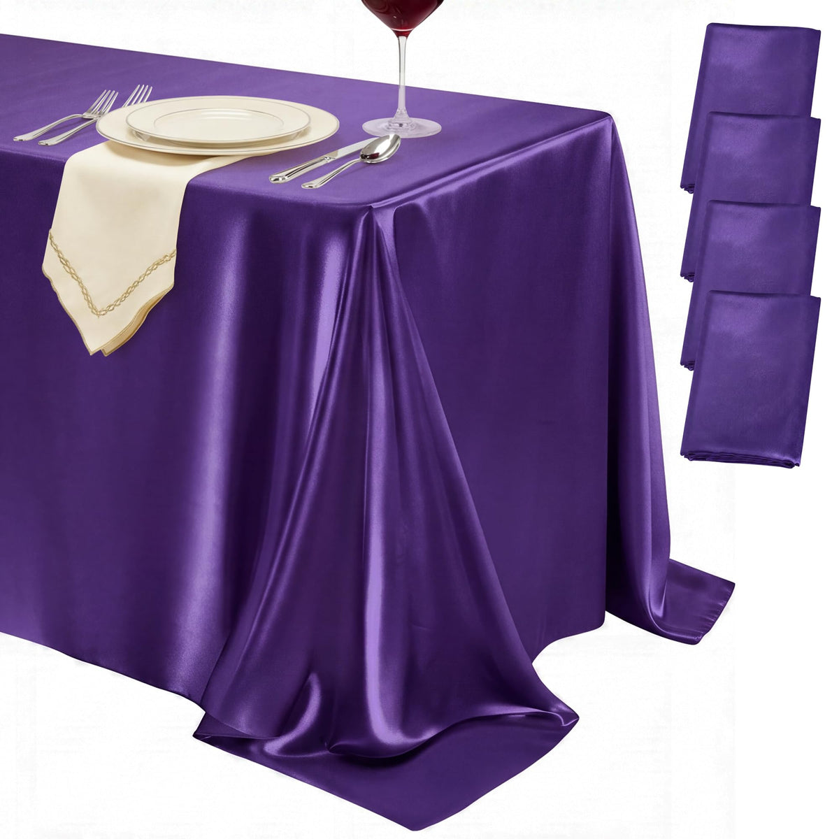 4 Pack Burgundy Satin Tablecloth 58 x 102 Inch Overlay Seamless Design