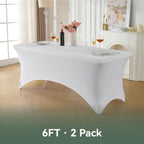 VidaFete Classic Series 140GSM Spandex Tablecloth 2Pcs, 6ft, White