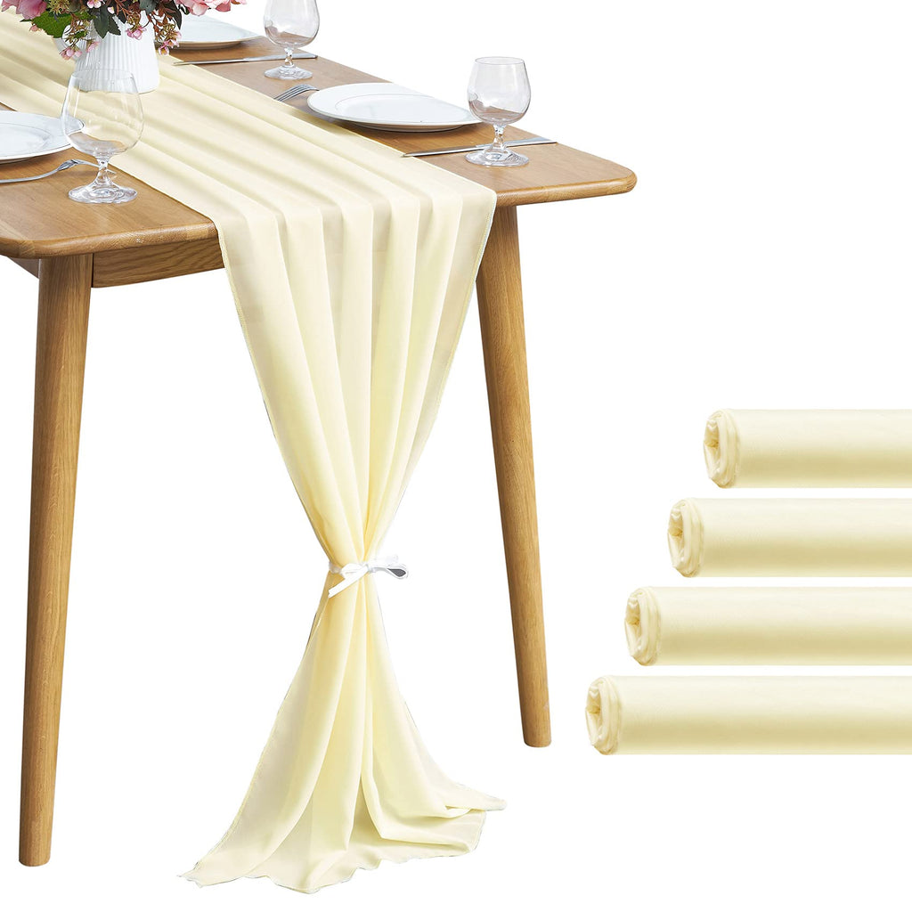 Pufogu 5 Pack 10Ft Light Yellow Chiffon Table Runner Sheer 29x120 Inch