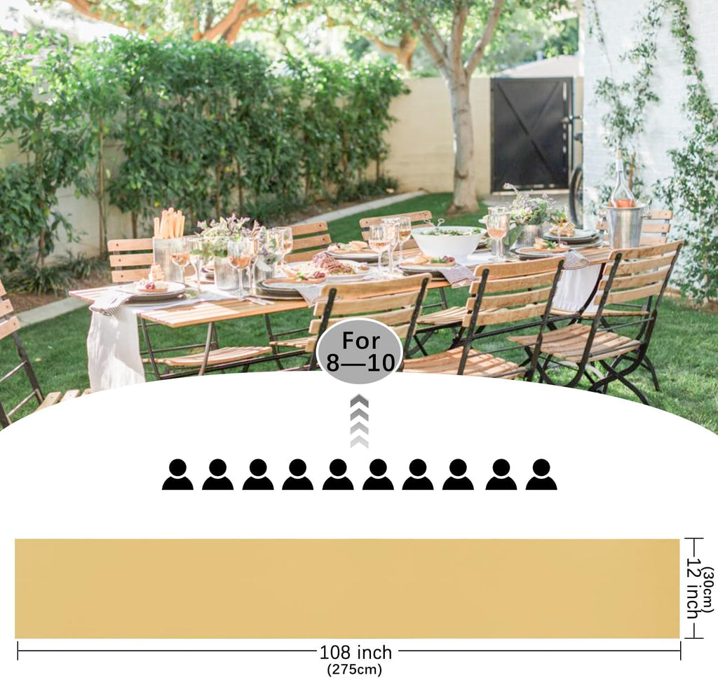 10 Pack Satin Table Runner 12 x 108 Inch Long Light Gold Smooth Silk Fabric Table Runner for Birthday Parties Wedding Banquets Decorations.