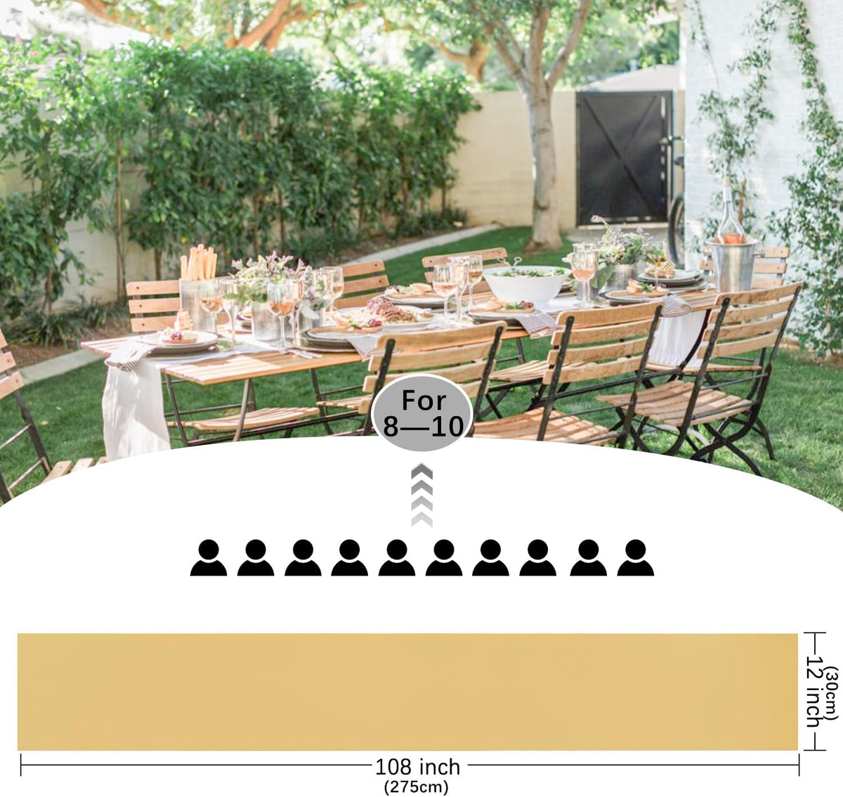10 Pack Satin Table Runner 12 x 108 Inch Long Light Gold Smooth Silk Fabric Table Runner for Birthday Parties Wedding Banquets Decorations.