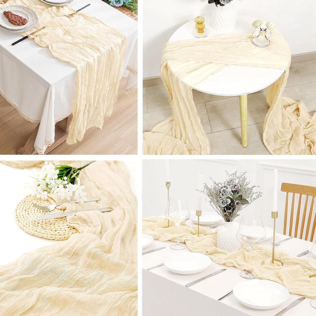 4 Pack Ivory Cheesecloth Table Runner 20 x 120 inch Gauze Table Runners 10 FT Long,Semi Sheer Cheese Cloth Fabric Table Runner Bulk for Wedding,Party,Baby Shower,Bridal Shower Decoration