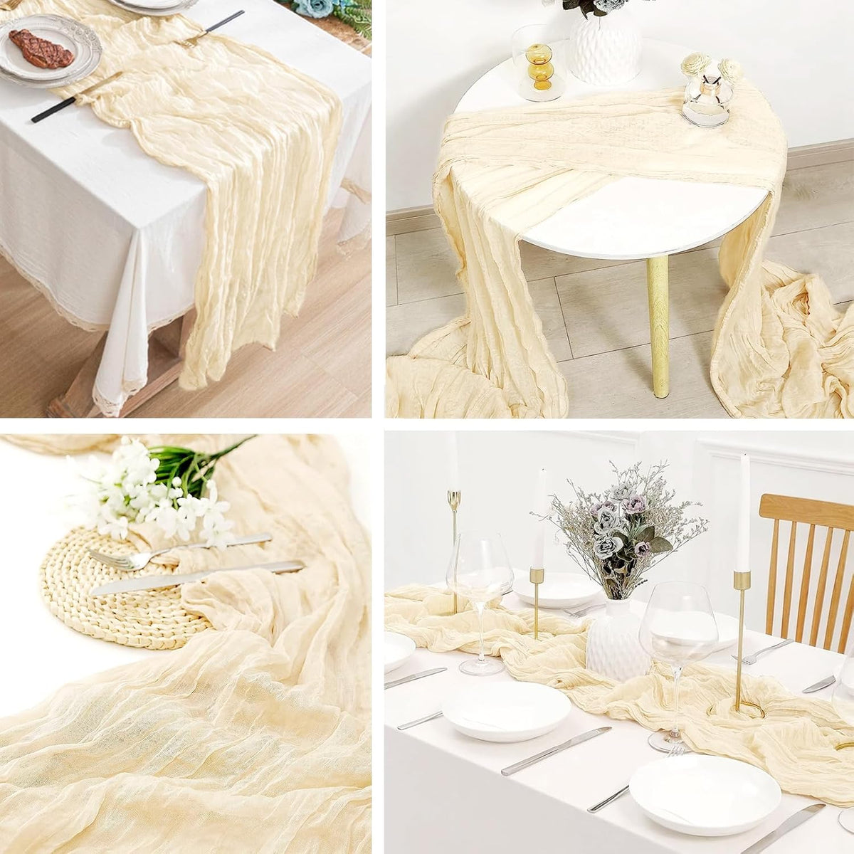 4 Pack Ivory Cheesecloth Table Runner 20 x 120 inch Gauze Table Runners 10 FT Long,Semi Sheer Cheese Cloth Fabric Table Runner Bulk for Wedding,Party,Baby Shower,Bridal Shower Decoration