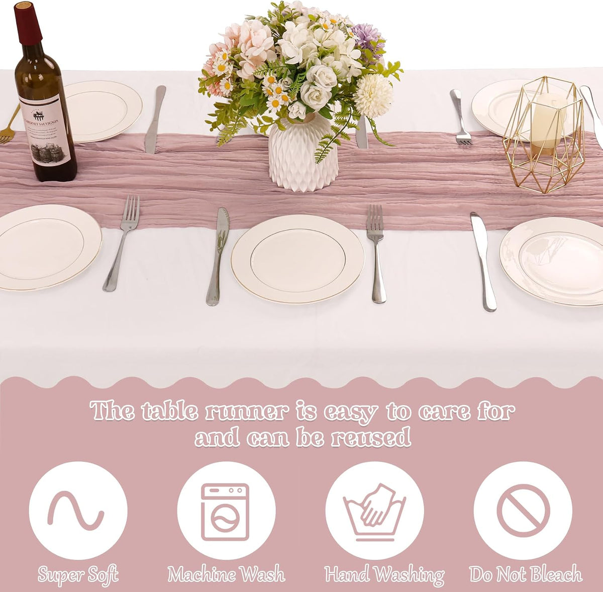 10 Pack Dusty Pink Cheesecloth Table Runner 10FT Boho Gauze Fabric Table Runner Vintage Rustic Sheer Runners for Wedding Party Bridal Baby Shower Long Table Decorations