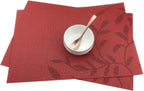 Place Mats PVC Set of 6, Table Placemats Set of 6 PVC Table Mats Natural Color (6 pcs, Red Leaves)
