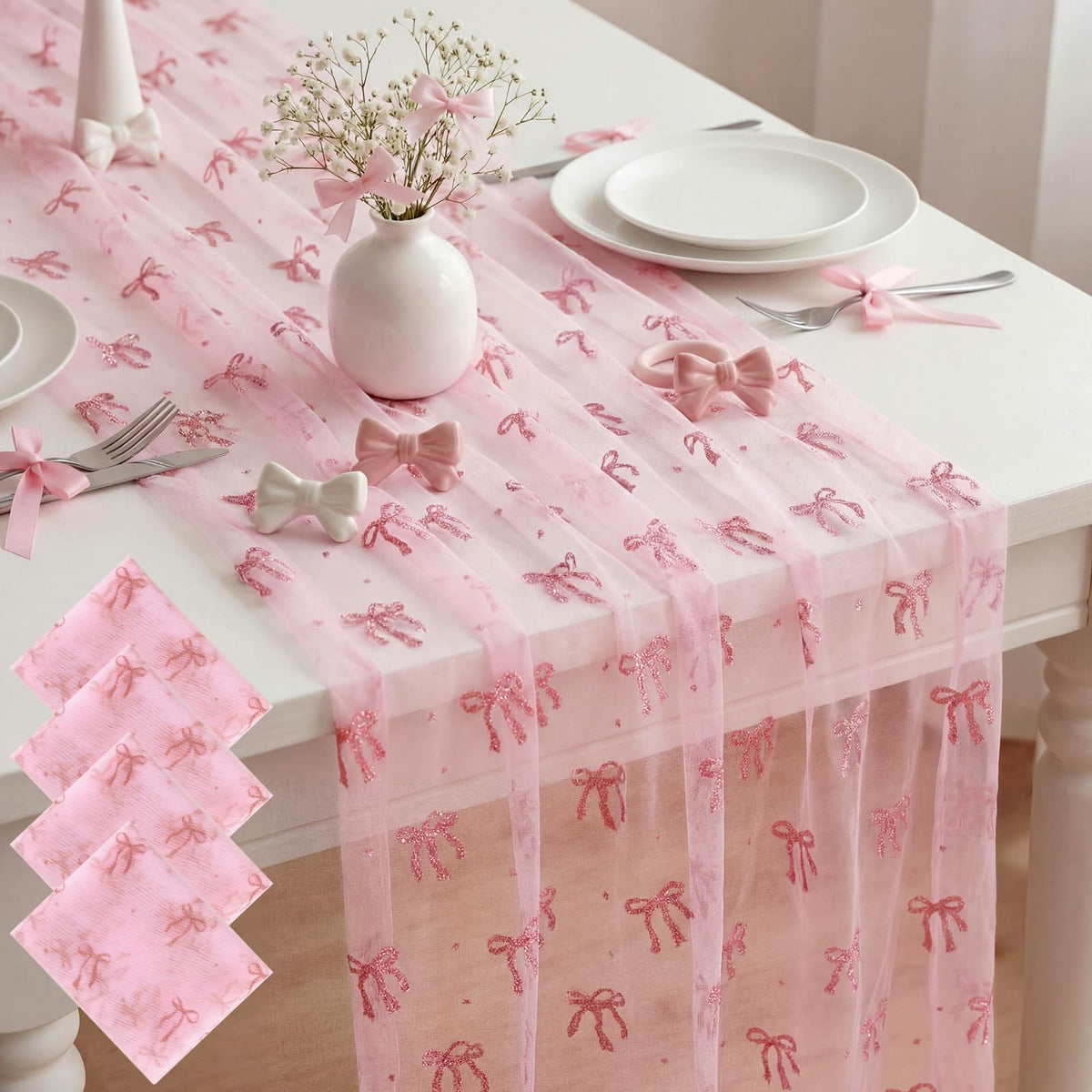 4 Pcs Pastel Colorful Tulle Table Runner Spring Summer Party