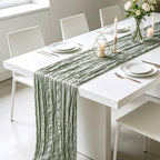 10 Pack Sage Green Cheesecloth Table Runner 21 x 120 Inch Boho Gauze Sheer Table Runner 10FT Long for Wedding Baby Shower Bridal Shower Easter Holiday Birthday Home Decor