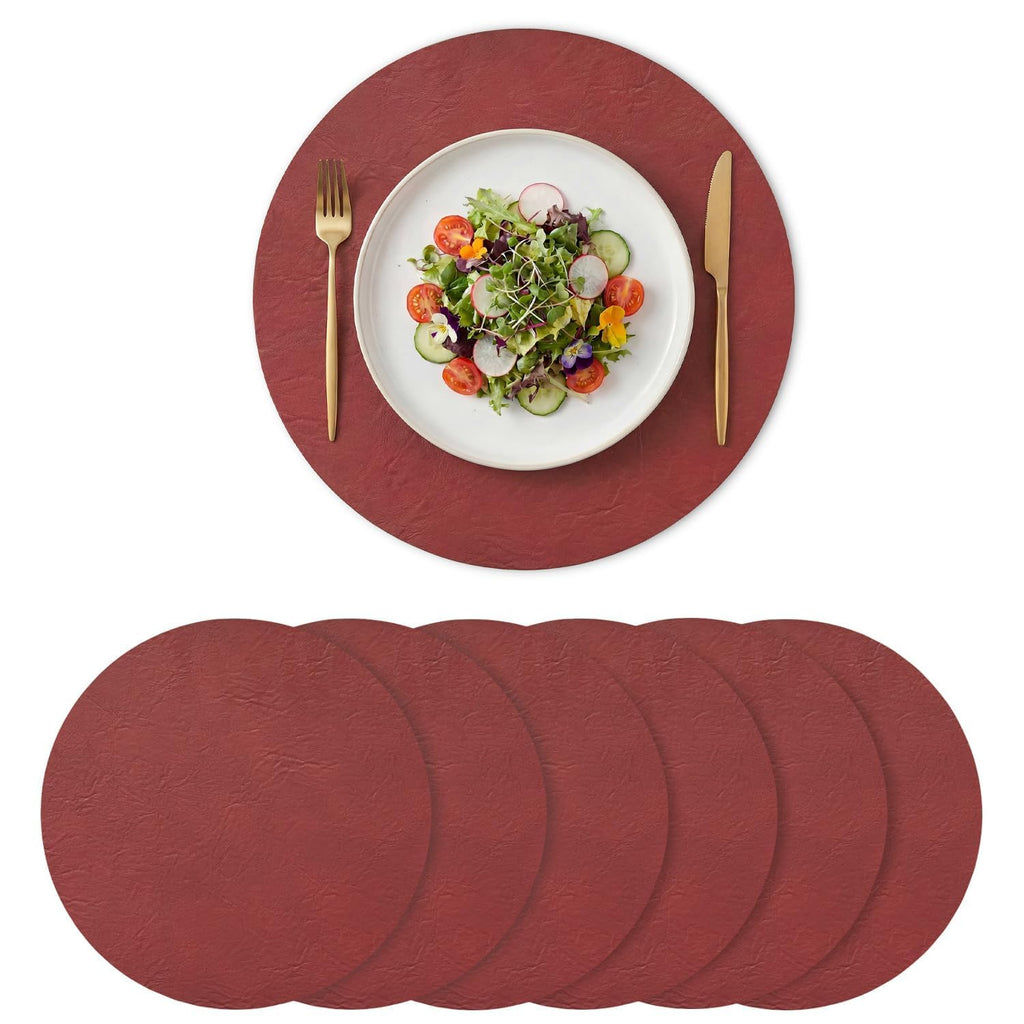 Artoid Mode Olive Green Faux Leather Placemats Set of 6, 15 Inch Waterproof Wipeable Heat Resistant Vinyl Place Mats, Reversible Table Mats for Kitchen Dining Decor