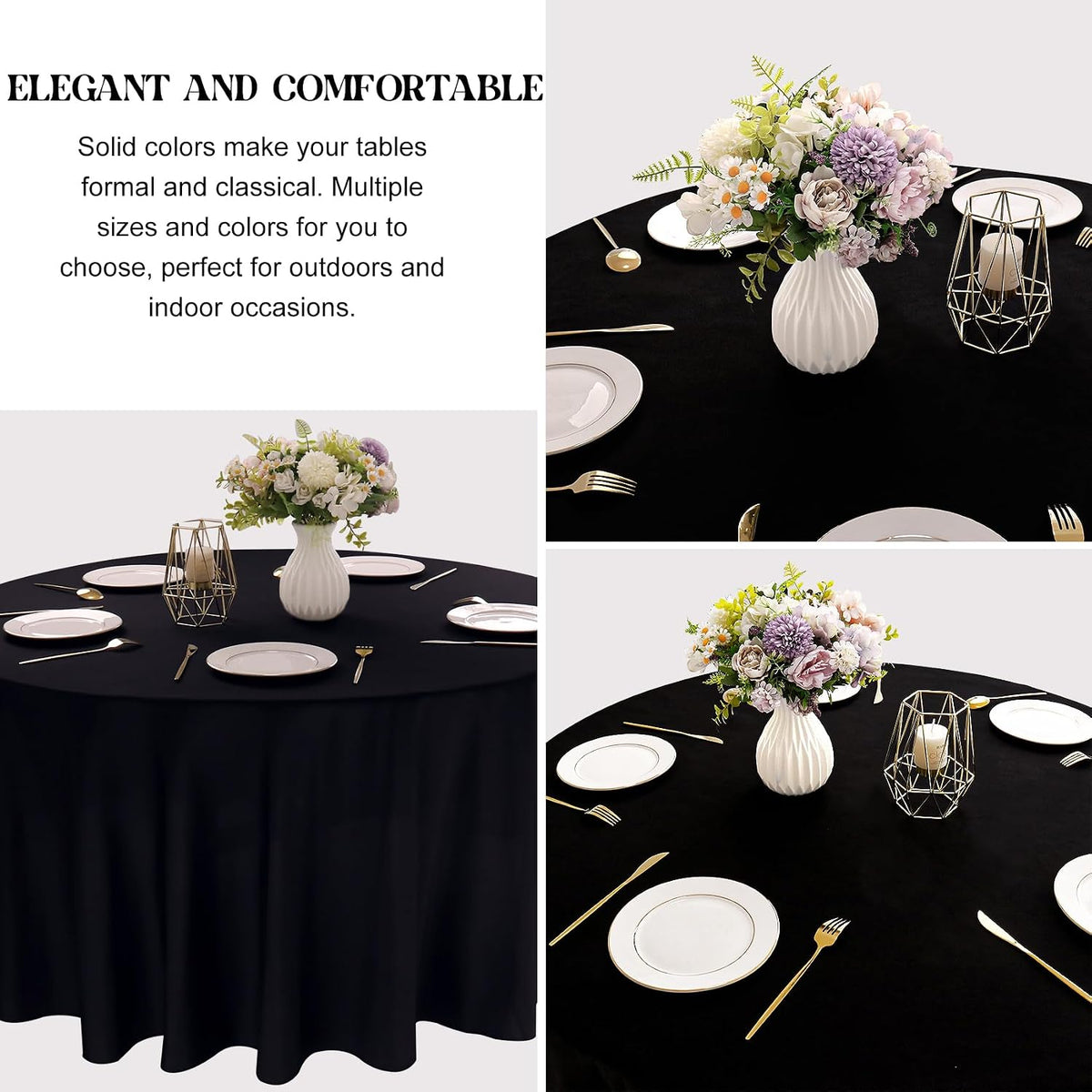 4 Pack Round Tablecloth 90 Inch Black Polyester Washable Fabric Table Covers for Wedding Dining Table Buffet Parties Banquet Decor