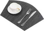 SHACOS Small Round Table Placemats Set of 5 Woven Vinyl Wedge Placemats with Centerpiece Round Table Mats Heat Resistant Wipe Clean (5, Black Gray)