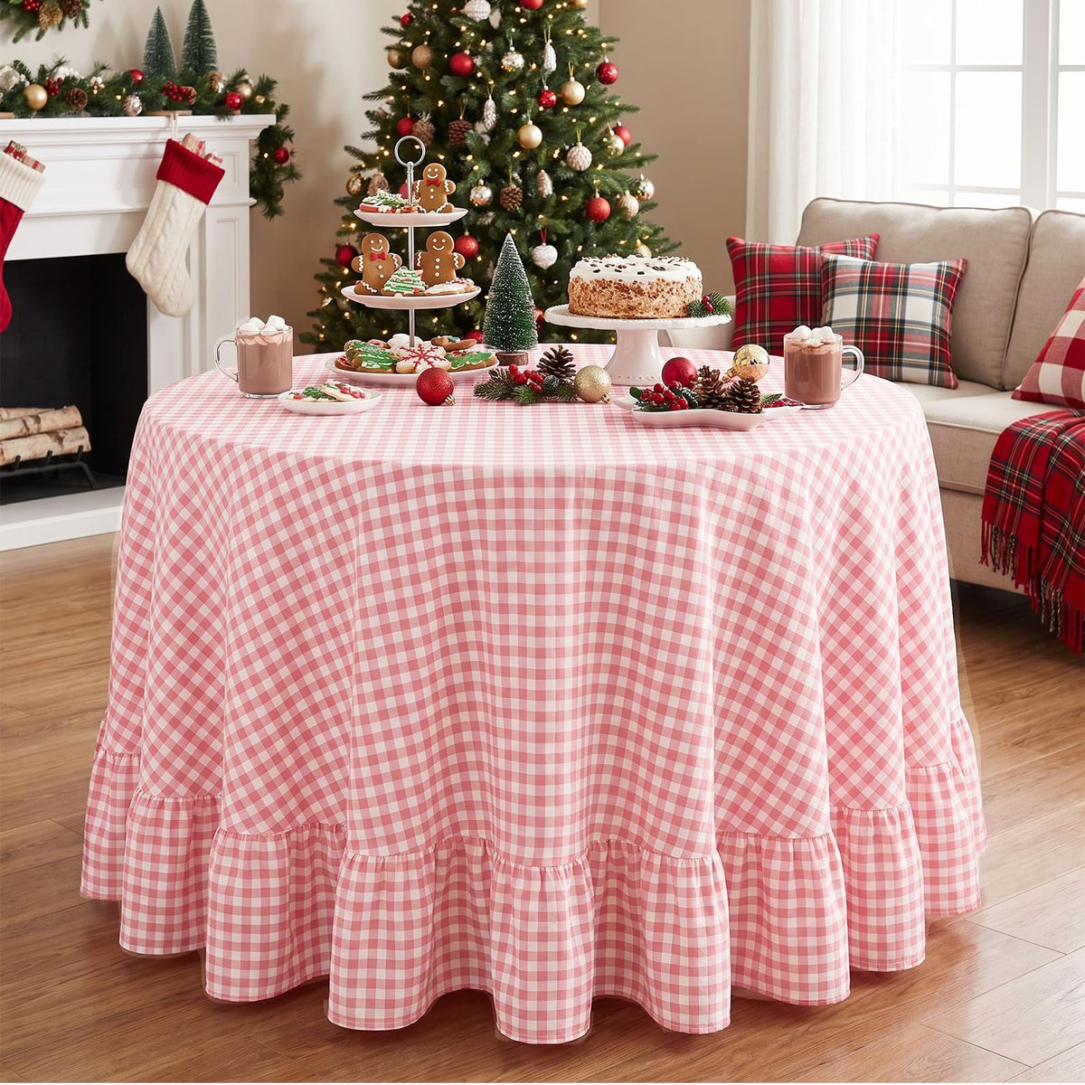 PartyDelight Gingham Ruffle Tablecloth Butter Yellow Washed Cotton Checkered Rectangular Table Cover for Farmhouse Kitchen Cute Cottagecore Birthday Party Decor, Soft Vintage (60x102 Fits 6-9 Seats)