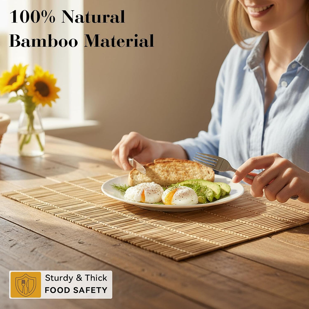4-Pack Bamboo Placemats,Woven Heat-Resistant Rectangular Table Mats,Natural Dining Place Mats,Rustic Japanese Style Wood Mats for Indoor Dining,Kitchen and Party Use, Coffee