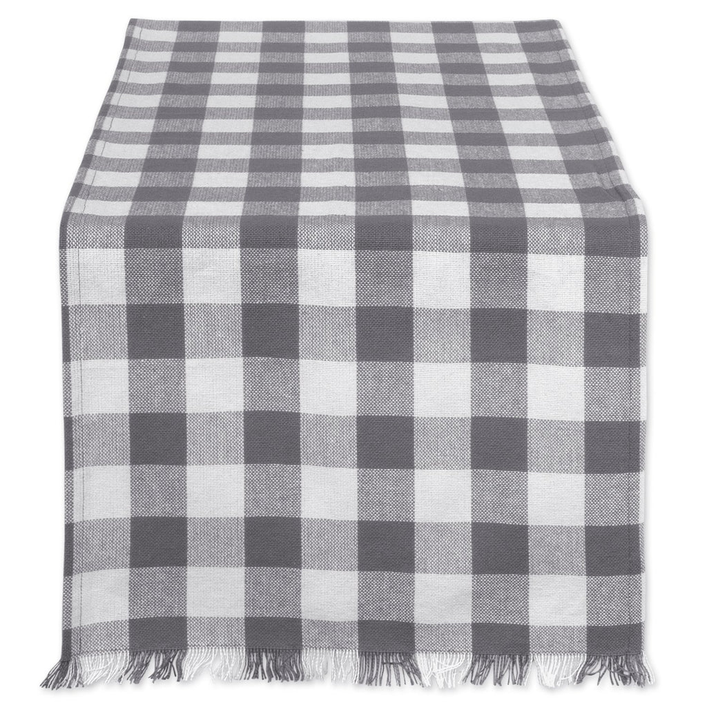 DII Fringed Check Tabletop, Table Runner, 14x108, Stone Brown