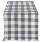 DII Fringed Check Tabletop, Table Runner, 14x108, Stone Brown
