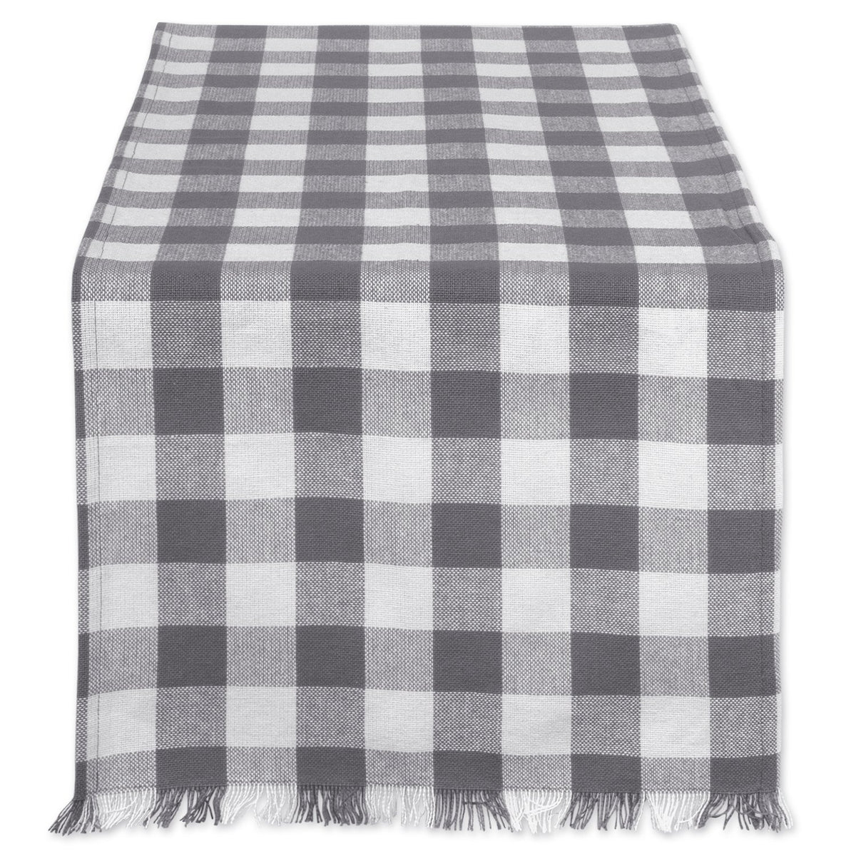 DII Fringed Check Tabletop, Table Runner, 14x108, Stone Brown