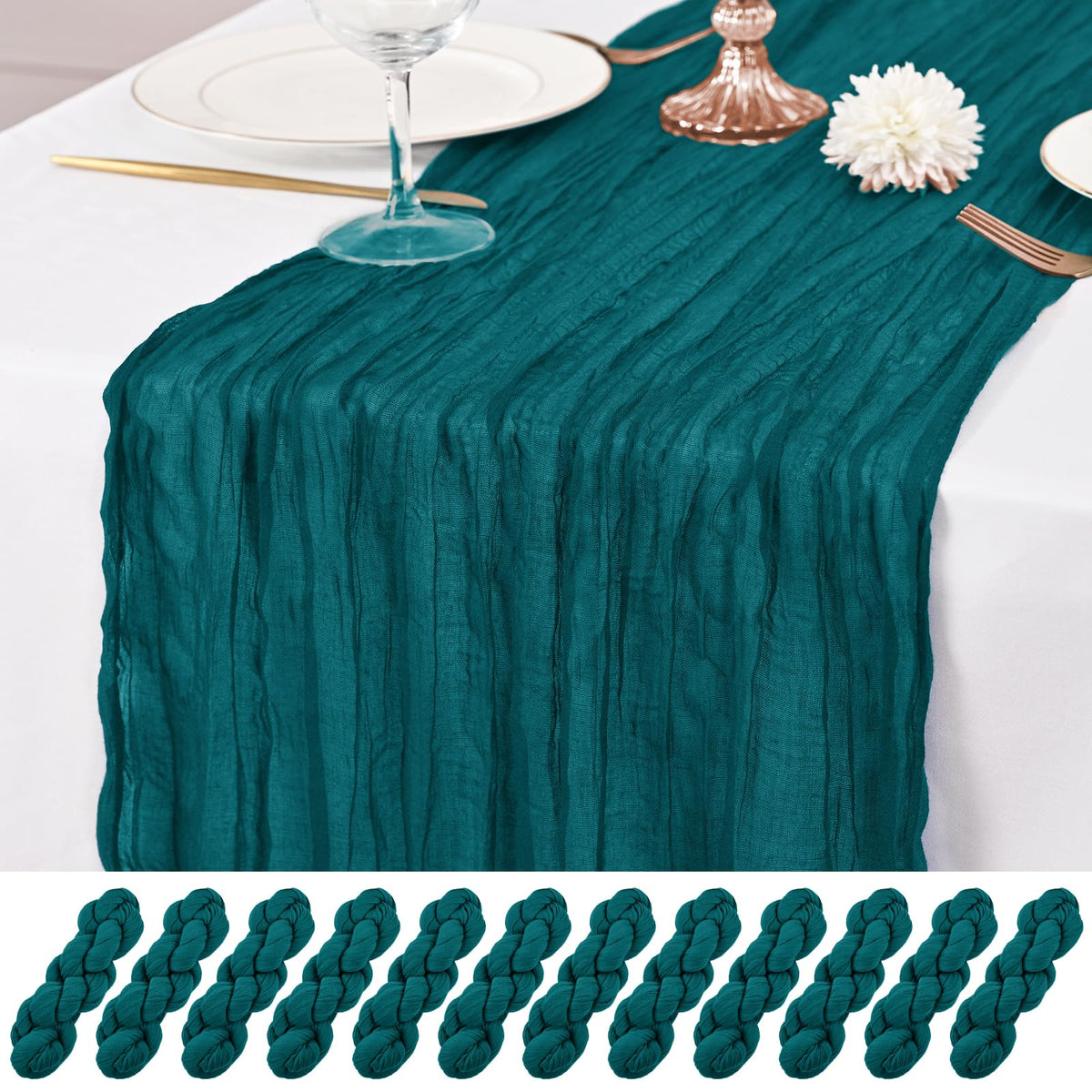 12 Pack Brown Table Runner 10Ft Cheesecloth Table Runner Rustic Gauze Table Runners Romantic Long Sheer Fabric Cheese Cloth Table Runners for Wedding Party Bridal Baby Shower
