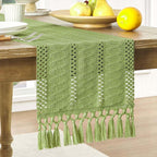ZeeMart Macrame Style Boho Table Runner, 12x72 Inch Ivory