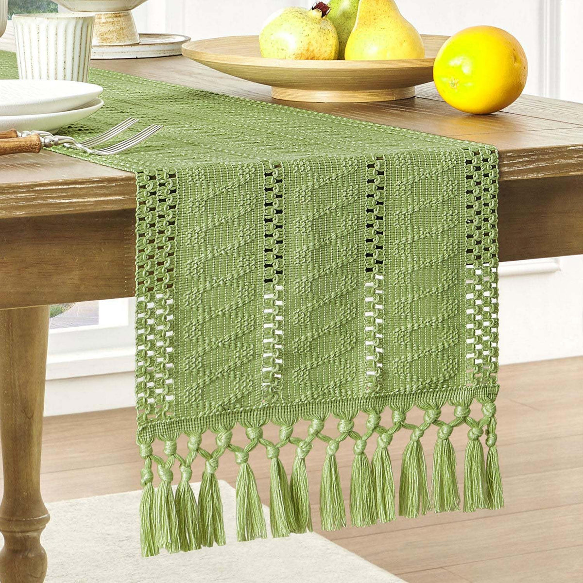 ZeeMart Macrame Style Boho Table Runner, 12x72 Inch Ivory