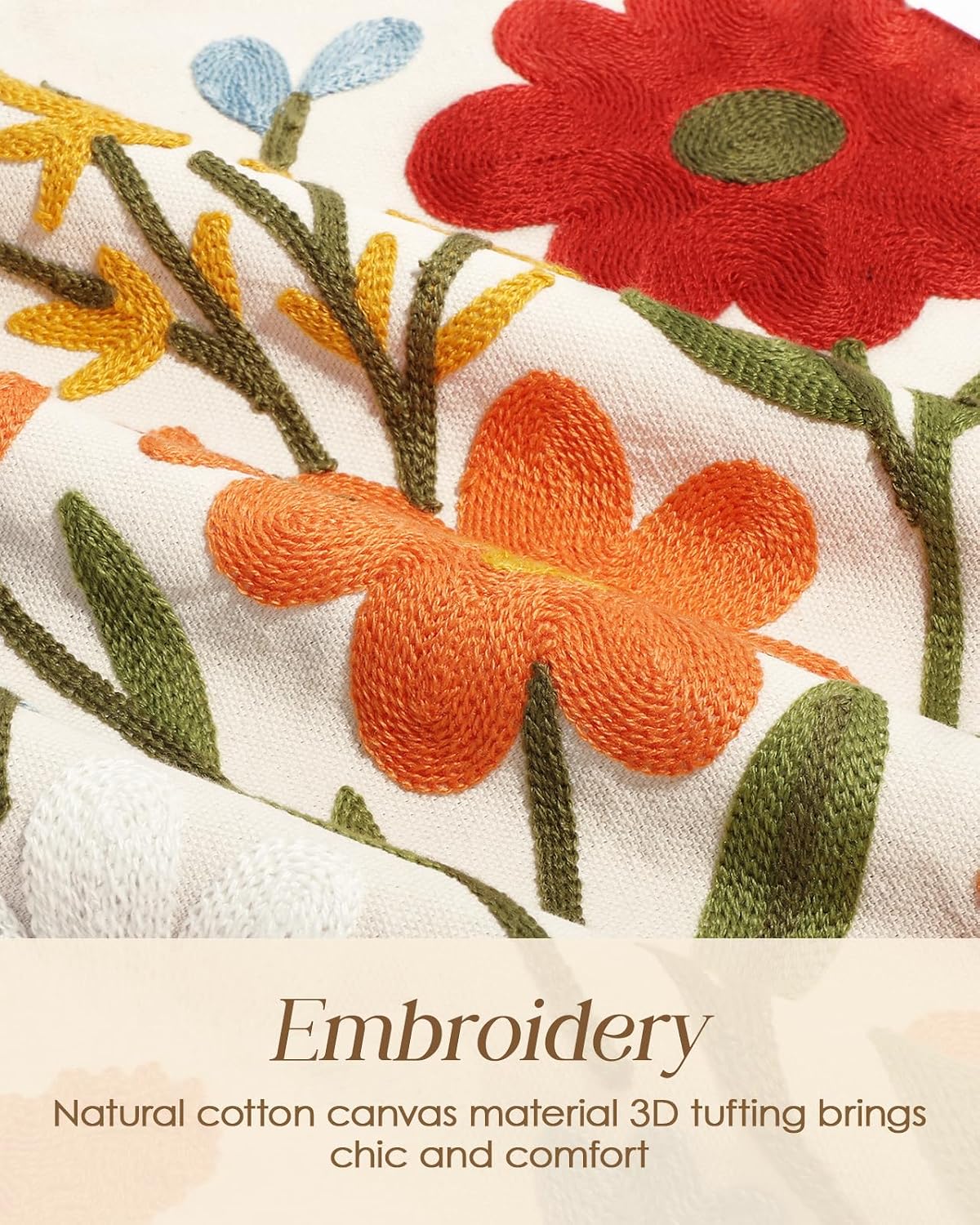 Miss Adola Embroidered Canvas Table Runner 13"x72", Wild Flower