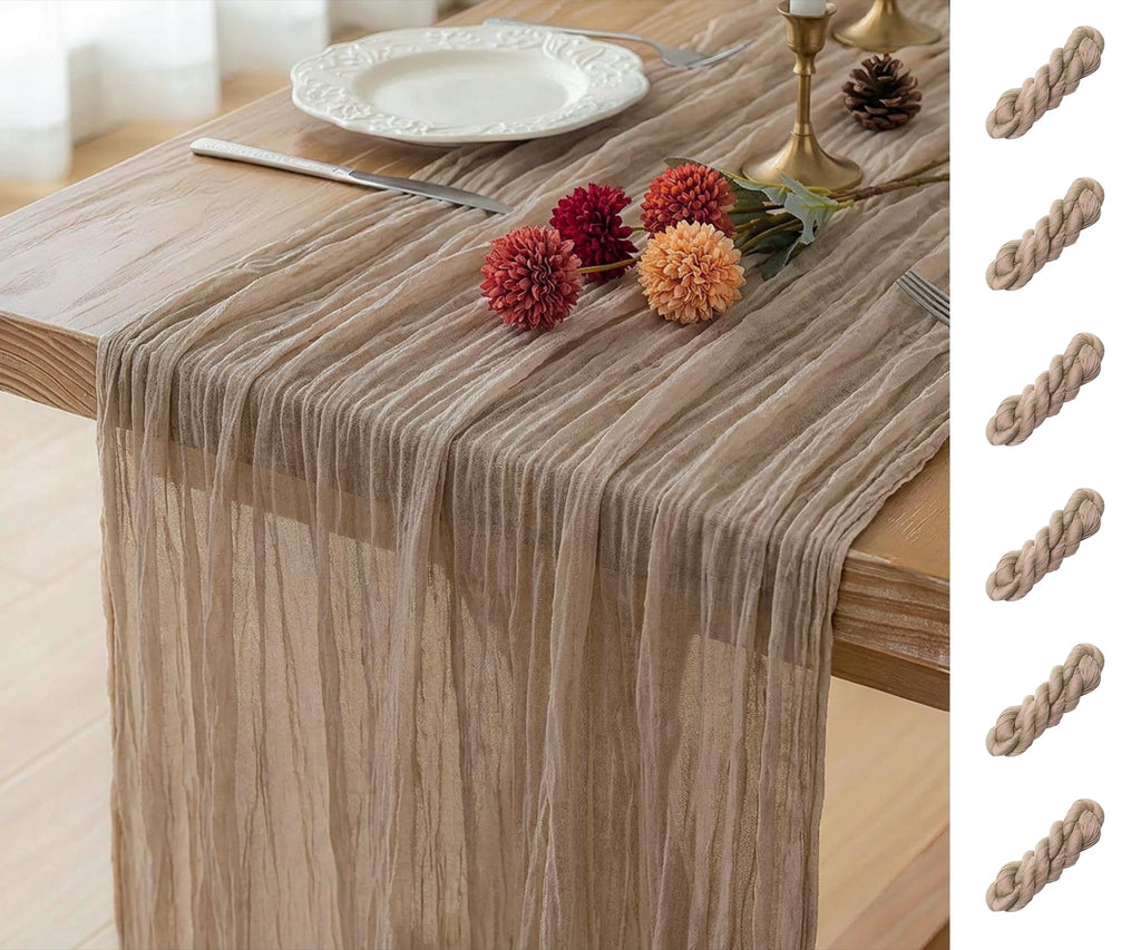 FEXIA Beige Cheesecloth Table Runner Gauze Rustic Boho Party Decoration