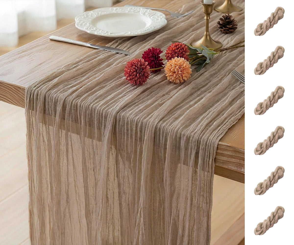 FEXIA Beige Cheesecloth Table Runner Gauze Rustic Boho Party Decoration
