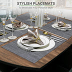 BETEAM Placemats Set of 8, Woven Vinyl Place Mats for Dining Table, Gray
