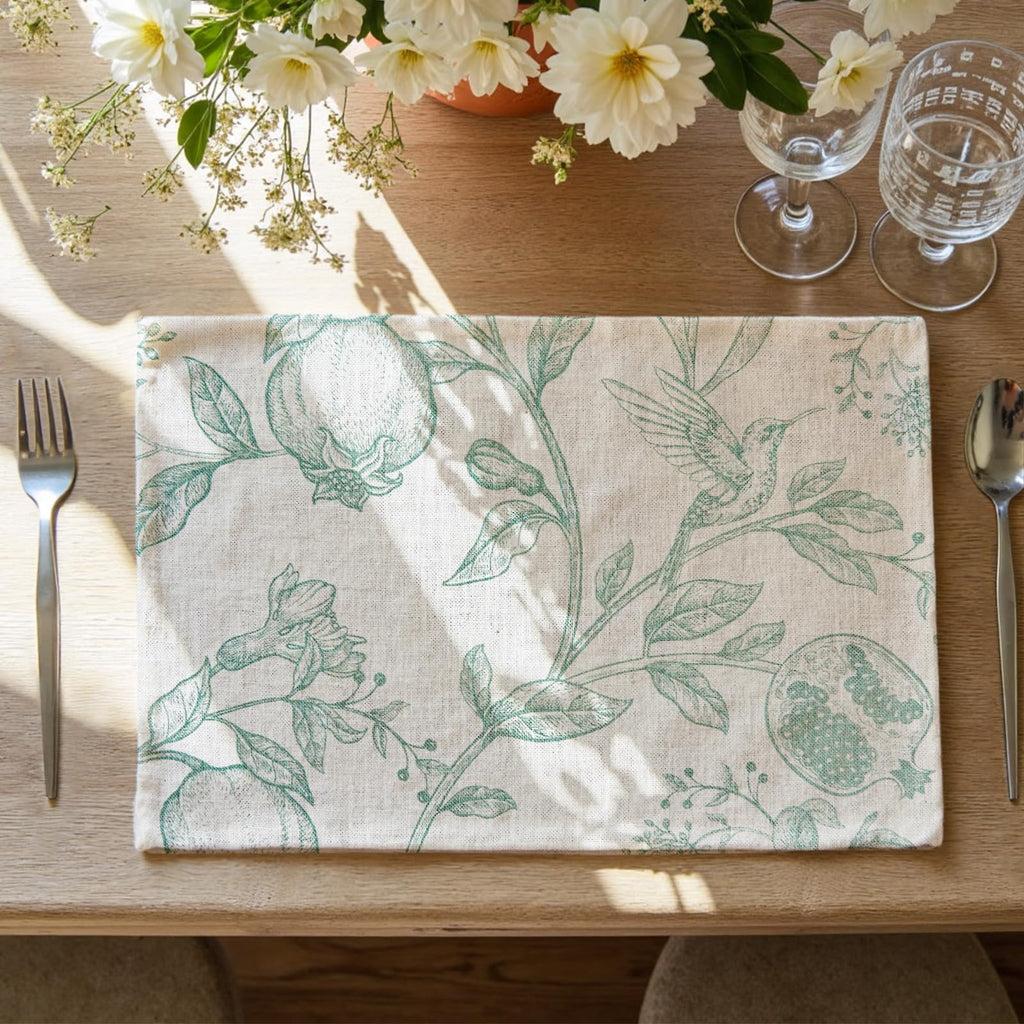 JINCHAN Linen Textured Placemats Set of 4 Farmhouse 13x19 Heathered Green